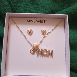 Nine West Gold Heart Necklace and Earring Set
